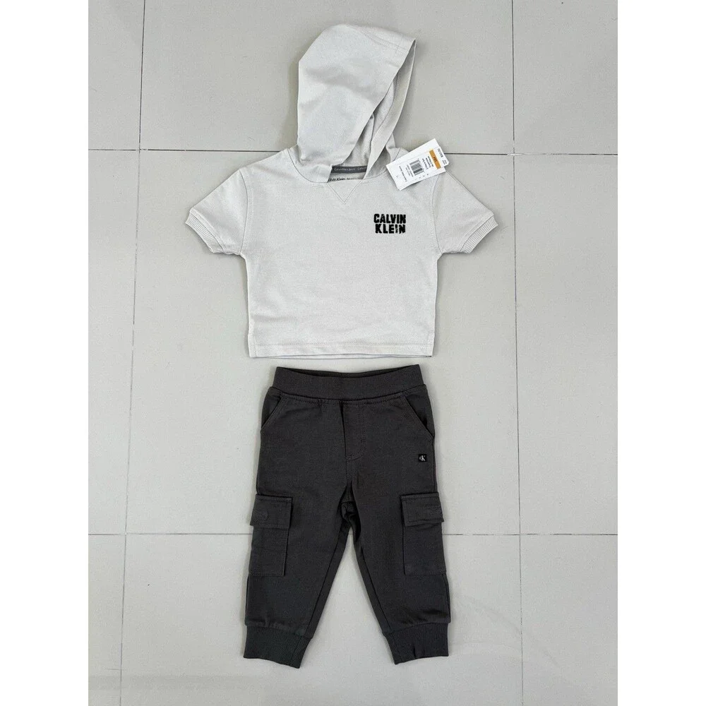 $50 Calvin Klein Jeans Baby Boy Sweatshirt & Cargo Jogger 2 Piece Outfit Set 12m